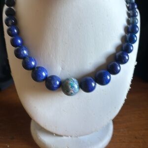 Mine Finds by Jay King 22” graduated lapis & 1 micro opal (center) bead necklace